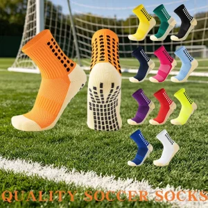 Ready Ship Men’s Soccer Solid Knitted Crew Sweat Absorbent Non Slip Grip Socks Rubber Soles Adults Autumn