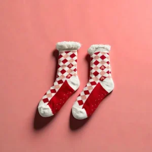 Ready to Ship Heavy Knit Crew Anti Slip Transparent Sweet Style Lounge Socks for Women