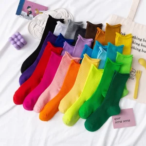 Remould Custom Made Logo Colorful Plain Casual Everyday Socks Women Cotton Crew Slouch Socks