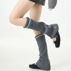 Retro Autumn Winter Women’s Mid Calf Thermal Button Pile Sock Cover Turned over Knitted Polyester Sock Set Wide leg Daily
