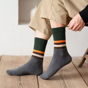 Retro Color Block Stripe Crew Socks Multi Pack Cotton Socks Men’s Casual Versatile Socks