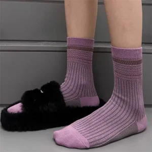 Retro Crew Socks for Unisex Contrast Knit Accent Soft Breathable Comfortable Casual Streetwear Trendy Multicolor Socks Set