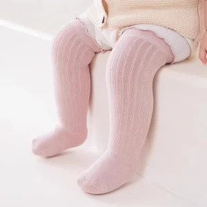 Ribbed Cotton Baby Knee High Socks with Ruffle Frilly Top Girls Solid Color Long Stockings for Infant Toddler