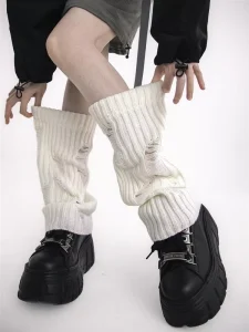 Ripped Spring Women’s Casual Breathable Polyester Knee Length Ankle Socks Cover Simple Fashionable JK Street Style Stacked