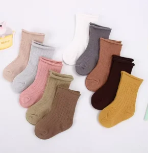Rolling Organic Cotton Custom logo Cute Pattern Newborn Toddler Baby Socks for Baby 0 to 12months