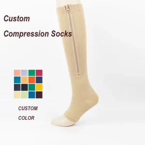 Running Compression Socks Thigh High Sweat absorbing Anti Friction Zipper Calf Support Outdoor Fitness Cycling Sport Socks