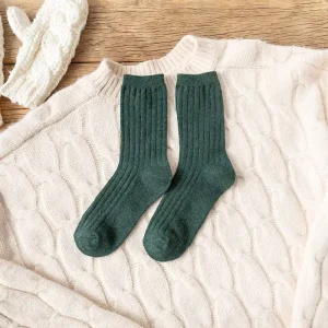 SB1183 Hot selling solid color warm thick knitted winter and autumn crew socks