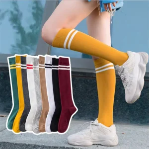 School Girl White Striped Knee High Socks for Students Stocking