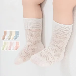 Seamless Baby Pointelle Cartoon Breathable Vintage Eyelet Kids Crew Socks Hollow Out Combed Cotton Toddler Socks 5 Pairs Pack