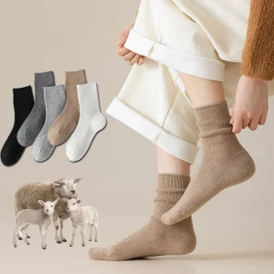 Seamless Quality Crew Winter Thick Warm Breathable Knitted Non Slip Pure Soft Merino Wool Socks Snow Ski Trekking Hiking Outdoor