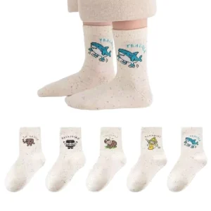 Set 5 Children’s Athletic Socks Crew Length Cute Character Print Cotton Breathable for Boys Girls Sports School Nursery XL