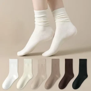 Set Cotton Socks Medium Tube Knitted Loose Long Soft Solid Color Crew Casual Sock Black White Breathable Spring Autumn