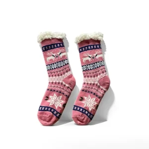 Sherpa Lined Christmas Reindeer Floor Socks for Women