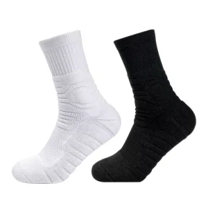 Shock Absorption Sweat Absorption Breathable White Tennis Socks Men’s Medium Tube Socks Towel Bottom Basketball Sports Socks