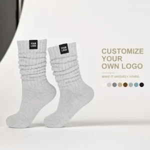 Slouch Socks Women’s Custom Logo Cotton Woven Label Knit Scrunch Slouchy Crew Socks