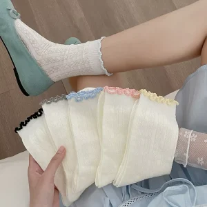 Sock Children’s Mid-length Cotton Summer Thin-style Breathable Net Eyelet Ventilation Girls’ Long Stockings Pile Stockings
