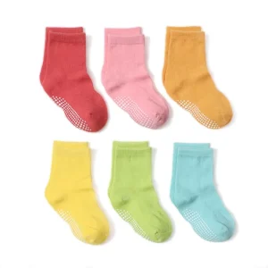 Socks Children’s Baby’s Anti Slip Solid Color Mid Tube Socks Spring Season 6 Pairs Pack