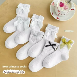 Socks Girls Bowknot Crew Socks Combed Cotton Breathable Kids Socks Spring Autumn Winter