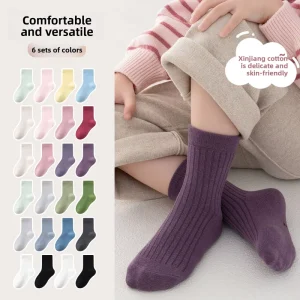 Socks Solid Color Breathable Children’s Socks Spring Autumn New Double Needle Girls’ Boys’ Mid tube 1 15 Years