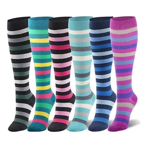 Socks Spring Casual Nylon Elastic Knee High Compression Socks Striped Series Casual Pressure Socks for Sports