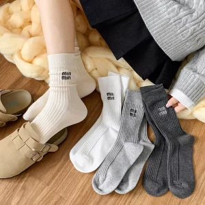 Socks Women Designer Fashion Stockings Socks Luxury Embroidered Letter Mid Tube Striped Double