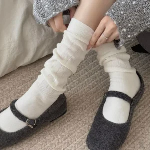Socks for Women Autumn Seamless Sweat Absorbent Women’s Mid Calf Solid Color Vertical Striped All match Boneless Stacked Socks