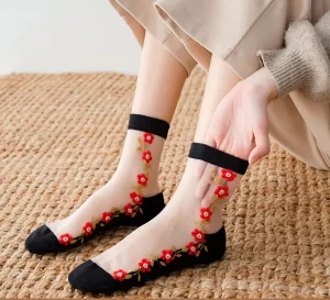 Socks for Women Customized Female Silk Socks Crystal Lace Socks with Combed Cotton Sole