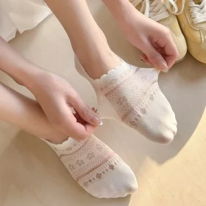 Socks for Women Korean-Style Ballet Socks Women Hollow Breathable Invisible Thin Lace Non-Slip Knitted No Show Socks