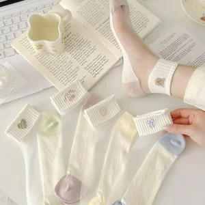 Socks for Women Korean Style Crystal Silk Ankle Socks Ladies Breathable Cute Daily Socks