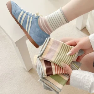 Socks for Women Striped Cotton Sweat Absorbent Seamless Mid-Calf Socks for Birkenstock Shoes Autumn Postpartum Use