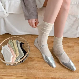 Socks for Women Thin Summer Candy Color Hollow Out Loose Socks Women’s Casual Basic Sweet Girls Fashion Long Socks Comfort