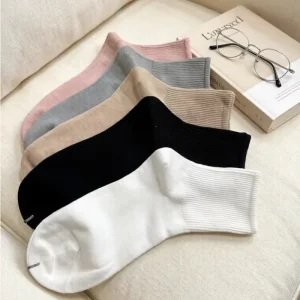 Socks for Women Women’s Mid calf Socks Spring Autumn White Candy Solid Color Cotton Anti Slip Casual Student New Style