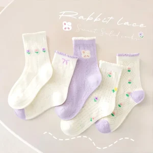 Soft 5 Pairs Girls Thin Floral Strawberries Crew Socks Mesh Baby Toddler Girls Ruffle Socks Newborn Infant Cotton Socks Sheer