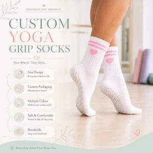Soft Comfortable Crew Yoga Socks Anti Slip Grip Eco Friendly Quick Dry Pilates Women’s Floor Yoga Heart Pattern