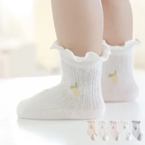 Soft Cotton Baby Girl Socks Summer Thin Mesh Newborn Baby Socks Flower Ultra-thin Girls’ Lace Mid-Calf Socks Age 0-5Y