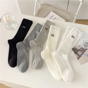 Soft Crew Socks Cute Fashion Solid Color Bow Embroidered Thin Summer Cotton Girls Socks