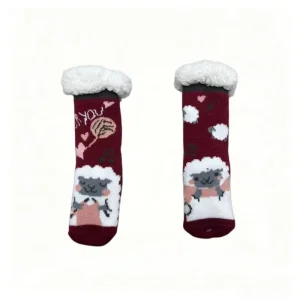 Soft Cute Girls Crew Cartoon Floor Socks Santa Style Winter Essential Luxury Gingerbread Anti-Slip Knitted Disposable