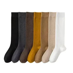 Soft Polyester Cotton Blend Knee High Slouch Socks with Flat Rib Cuff for Women Vintage Earth Tone Daily Skirt Matching