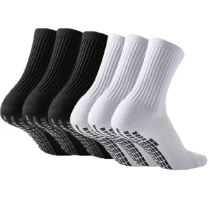 Solid Color Anti Slip Grip Soccer Socks for Men Silicone Dots Cushioning Terry Bottom Breathable Basketball Training Socks