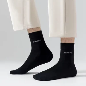 Solid Color Bamboo Fiber Men’s Customized Logo Knitted Daily Business Socks