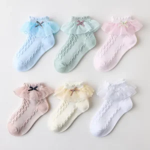Solid Color Bow Lace Cotton Socks for Girls Comfortable Breathable Children’s Socks Cute Ruffle Baby Socks