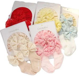 Solid Color Bow Neonatal Hat Socks Set Non Slip Floor Baby Socks Cotton Toddler Socks