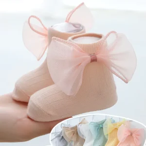 Solid Color Combed Cotton Absorb Sweat Children’s Lace Bow Socks for Baby Anklet Cotton Socks