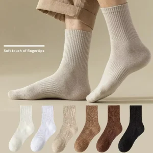 Solid Color Cotton Crew Socks Anti Odor Soft Breathable Mens Socks for Autumn Sports Casual Wear