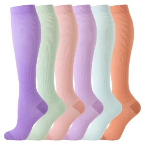 Solid Color Knee High Compression Socks for Women Plain Long Legwear Smooth Nylon Spandex Comfort Top OEM Bulk Supply