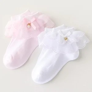 Solid Color Lace Socks Spring Summer Thin Cotton Children’s Dance Socks Latin Dance Princess Socks