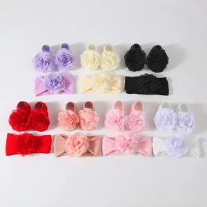 Solid Color Newborn Baby Cotton Socks Set Baby Socks for Girls 3d Flower Baby Socks and Headband Set