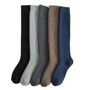 Solid Color Terry Cushioned Warm Socks Thick Winter Knee High for Daily 80% Cotton