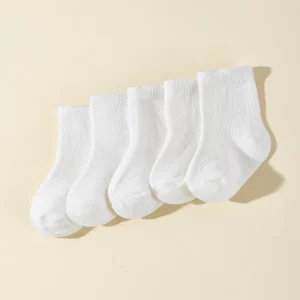 Solid Color White Children’s Student Socks Spring Knitted Short Tube Socks Baby Socks