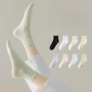 Solid Color Women’s Mid Calf Socks Students Candy Color Cotton Sweat Absorbent Summer Low Cut Short Sports Socks